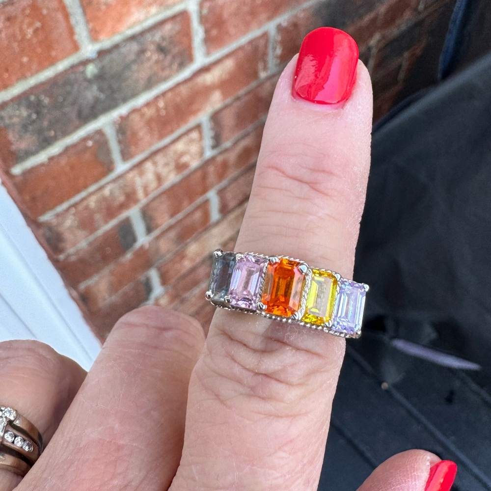 925 Emerald Cut Multi Gemstone Ring - image 2
